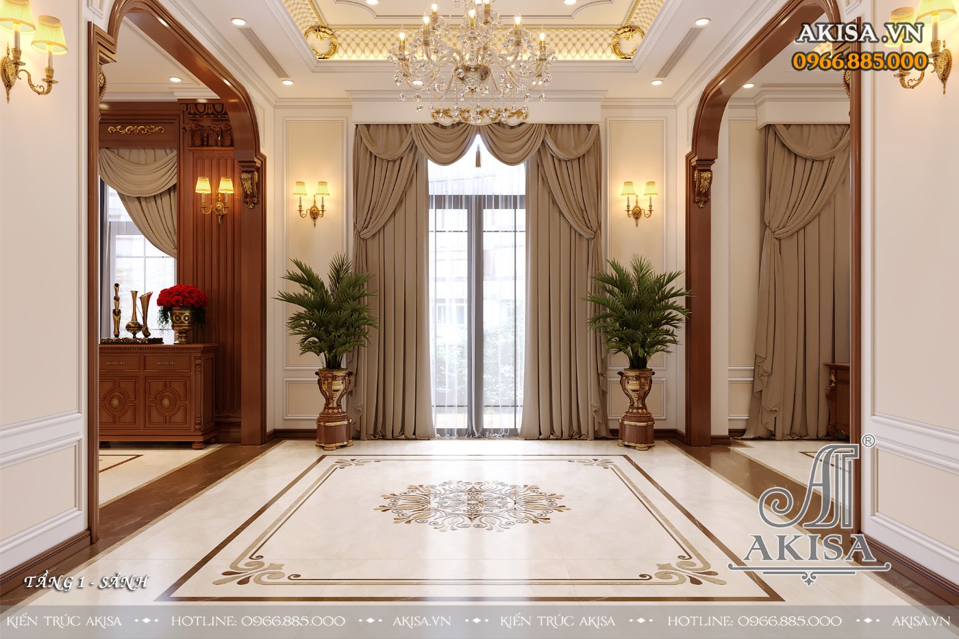 Nội thất gỗ gõ đỏ phong cách tân cổ điển - Sảnh tầng 1