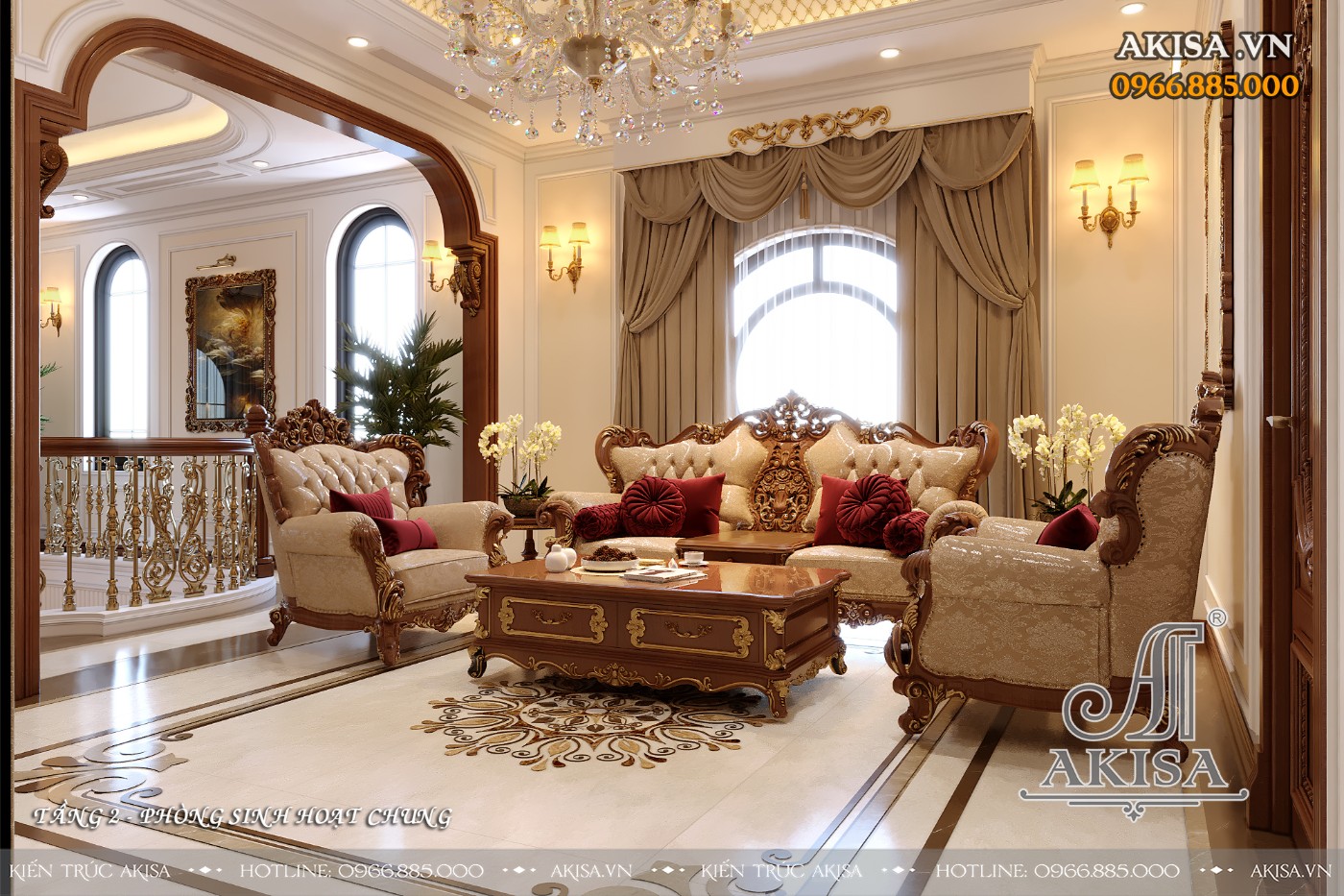 Nội thất gỗ gõ đỏ phong cách tân cổ điển - Phòng sinh hoạt chung