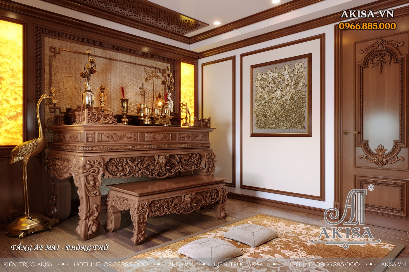 Nội thất gỗ gõ đỏ phong cách tân cổ điển - Phòng thờ