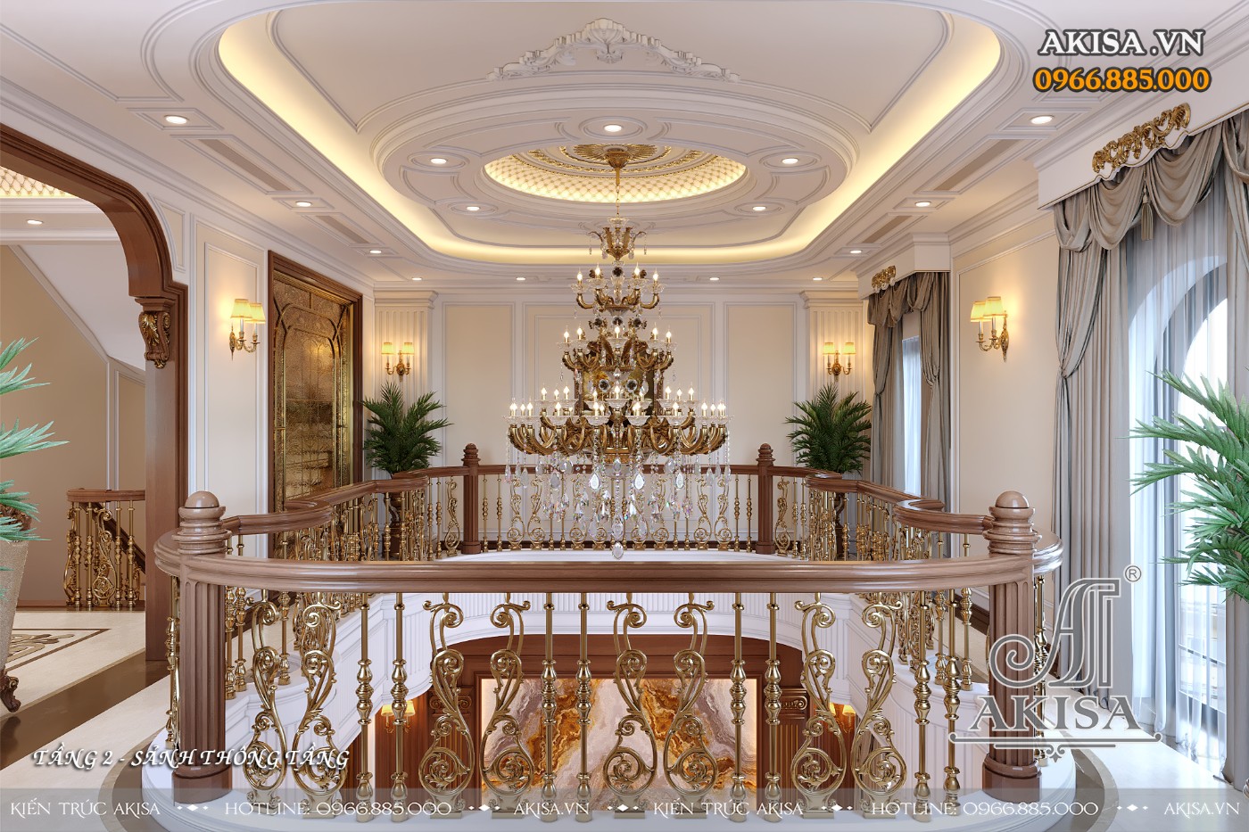 Nội thất gỗ gõ đỏ phong cách tân cổ điển - Sảnh thông tầng