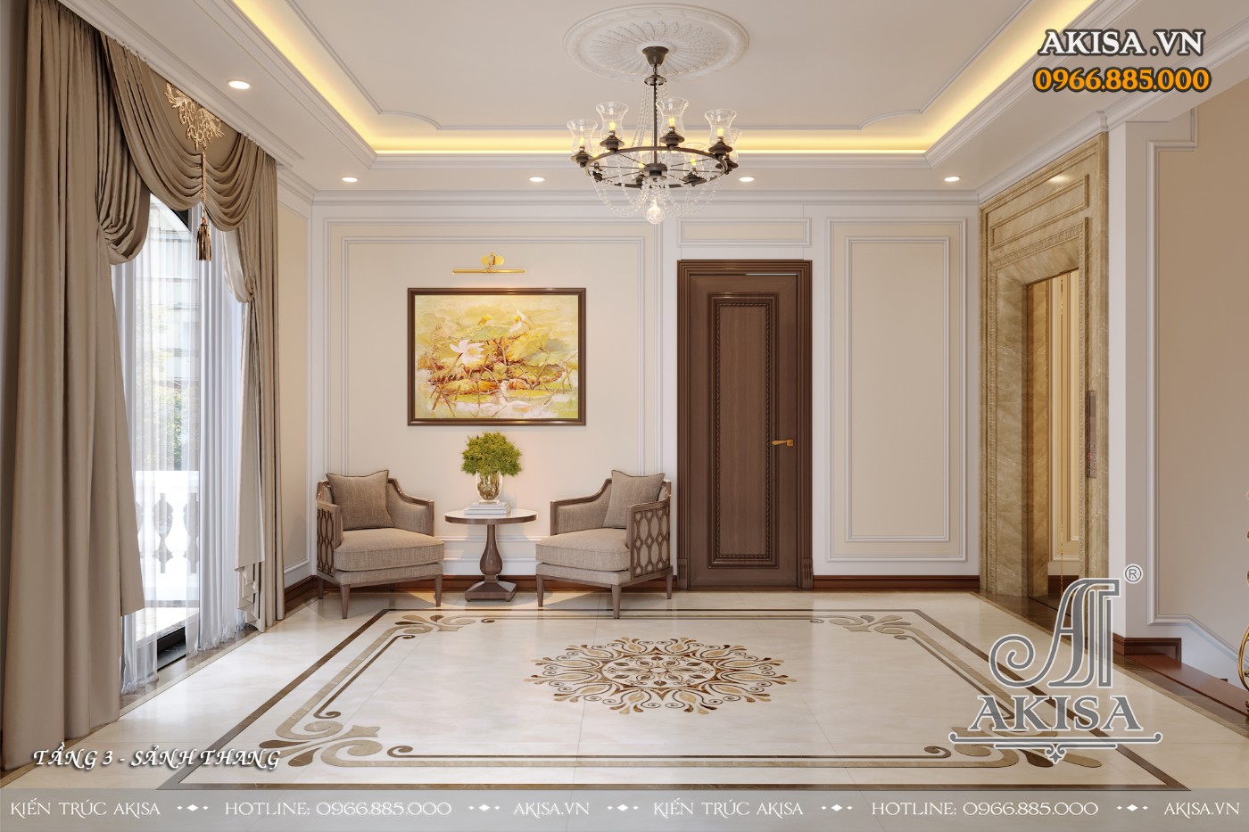 Nội thất gỗ gõ đỏ phong cách tân cổ điển - Sảnh tầng 3