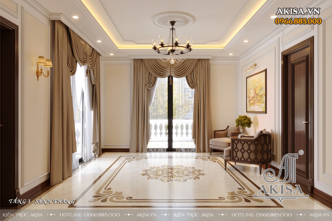 Nội thất gỗ gõ đỏ phong cách tân cổ điển - Sảnh tầng 3