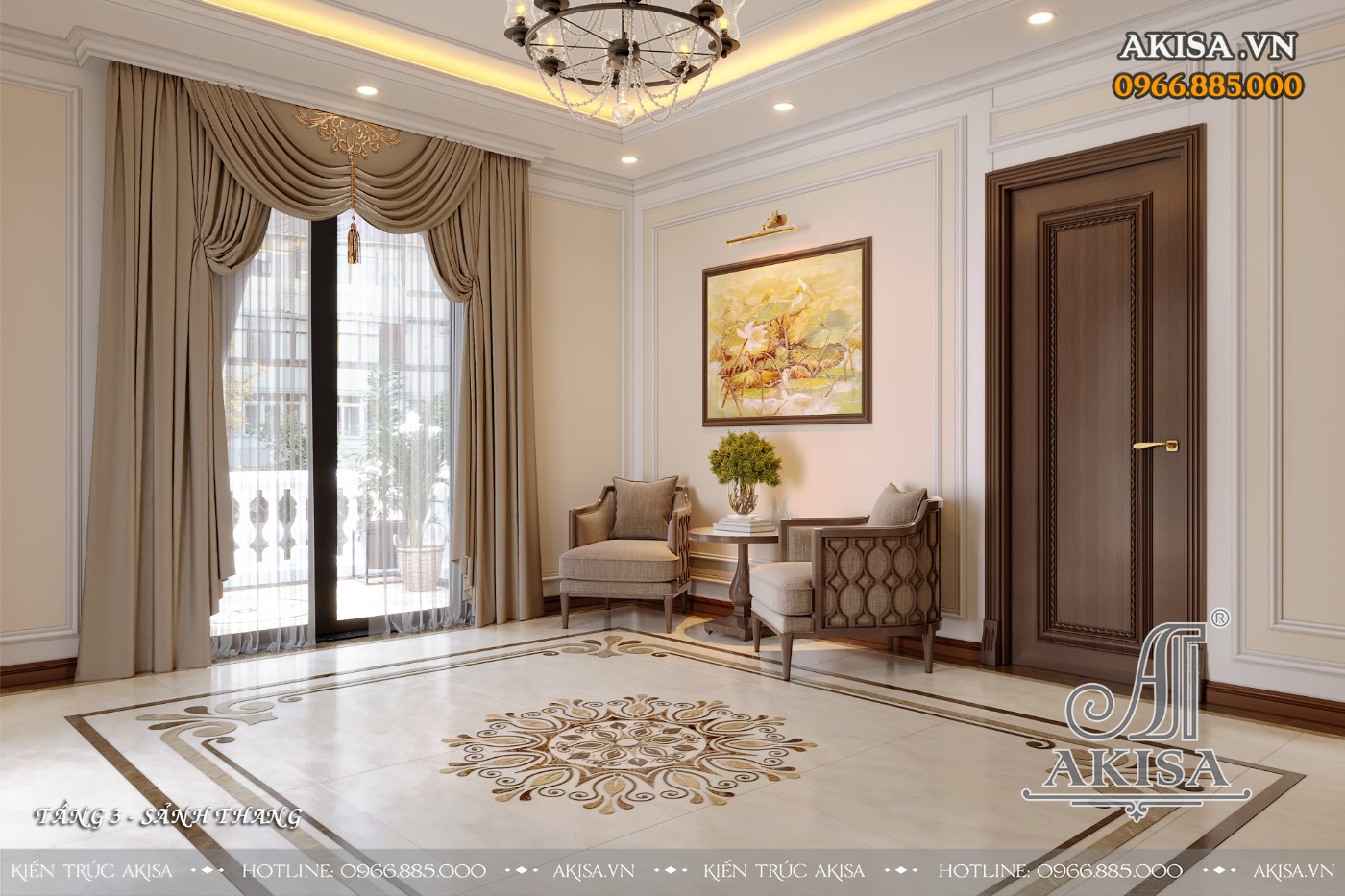 Nội thất gỗ gõ đỏ phong cách tân cổ điển - Sảnh tầng 3