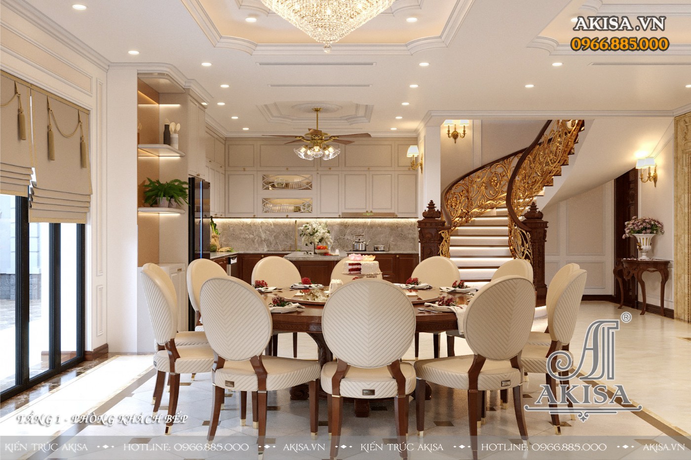 Thiết kế nội thất biệt thự đẹp - Phòng khách bếp