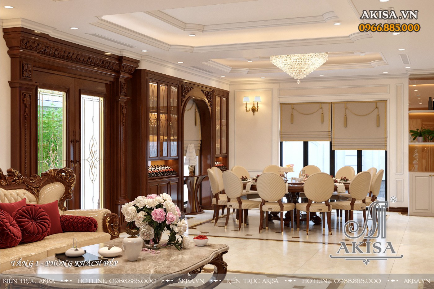 Thiết kế nội thất biệt thự đẹp - Phòng khách bếp