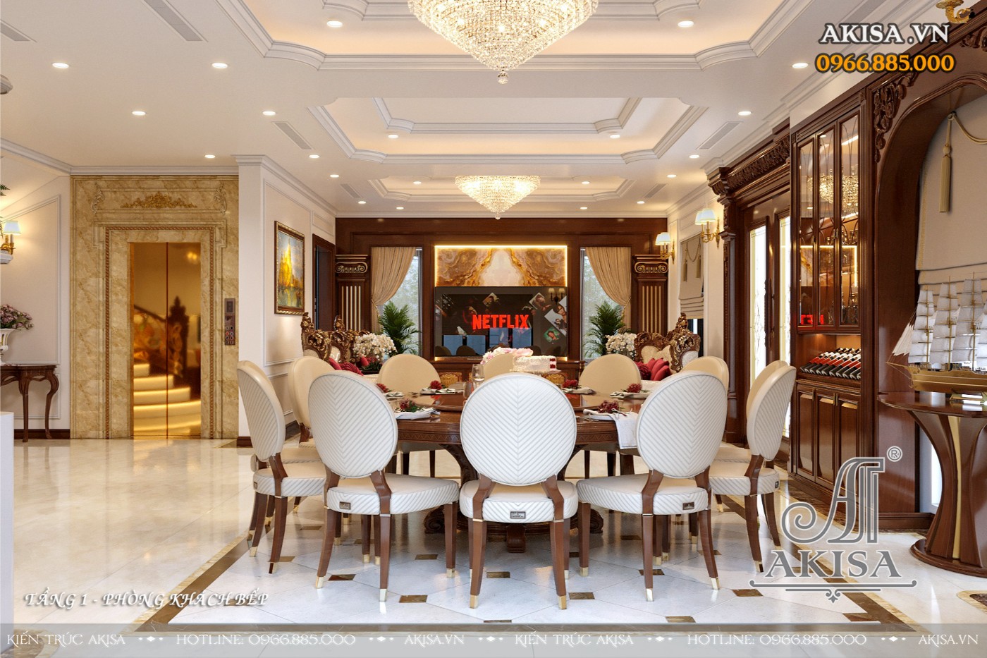 Thiết kế nội thất biệt thự đẹp - Phòng khách bếp