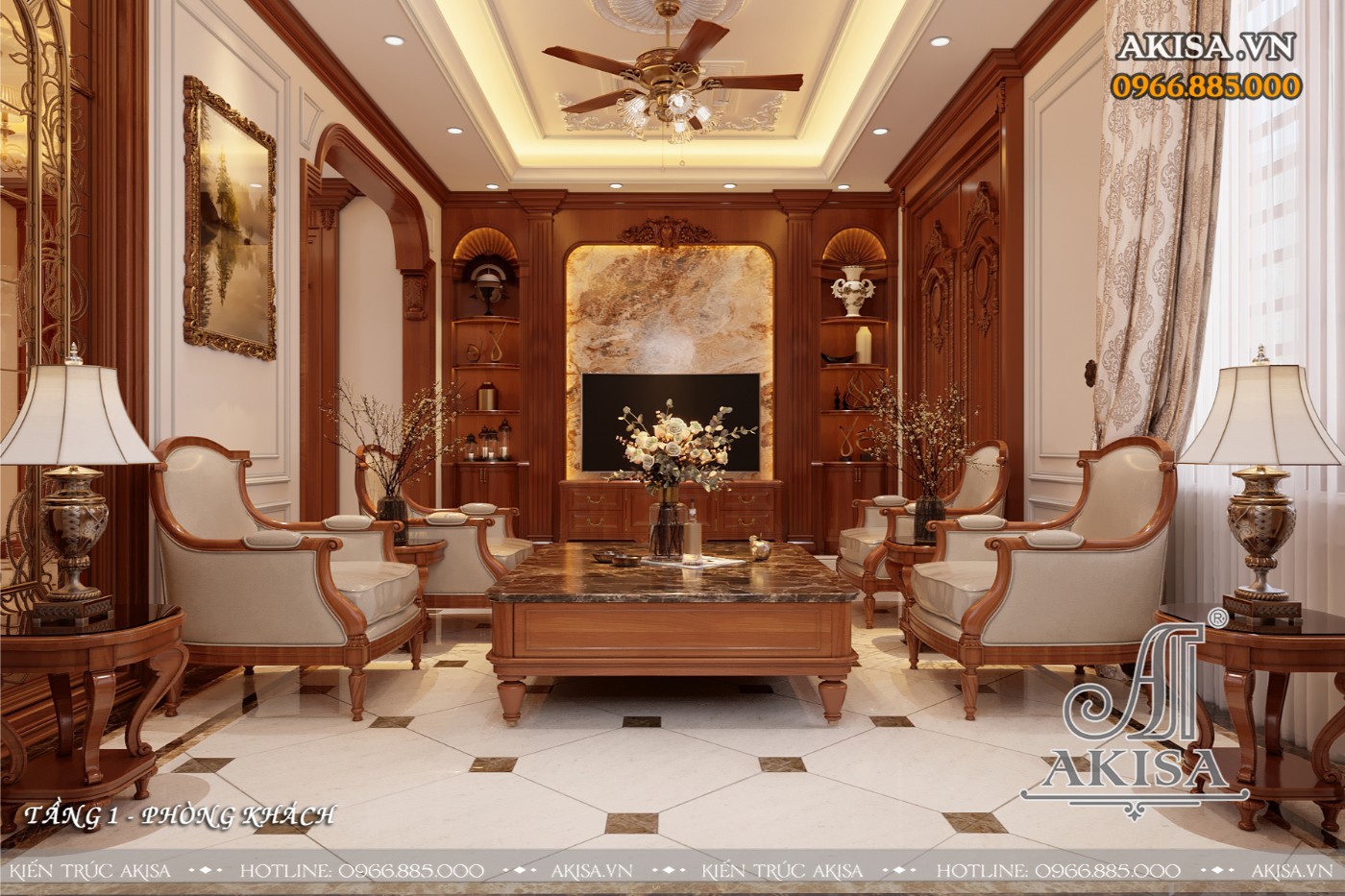 Nội thất tân cổ biệt thự 3 tầng - Phòng khách