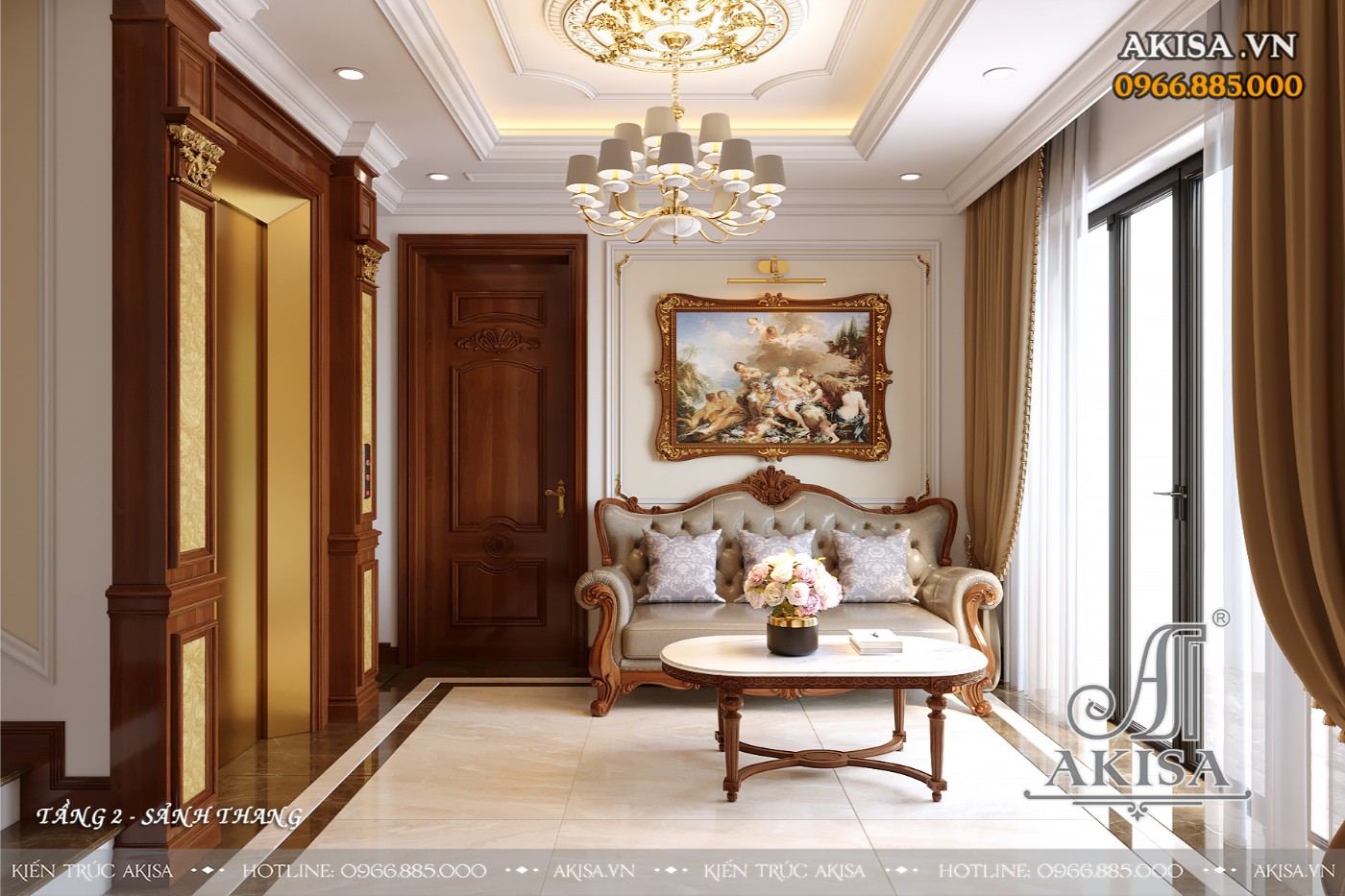 Thiết kế nội thất biệt thự cao cấp - Sảnh thang tầng 2