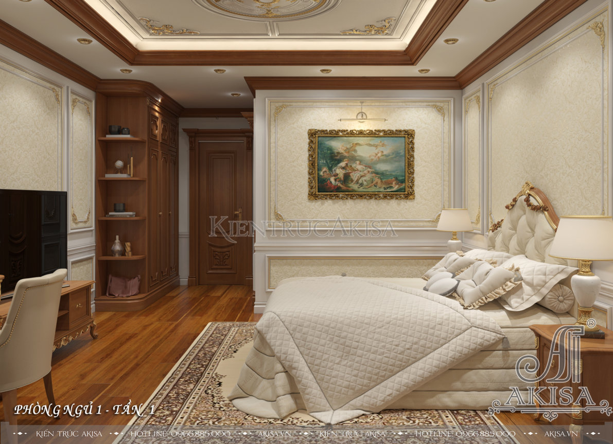 Mẫu nội thất phòng khách tân cổ điển gỗ gõ đỏ