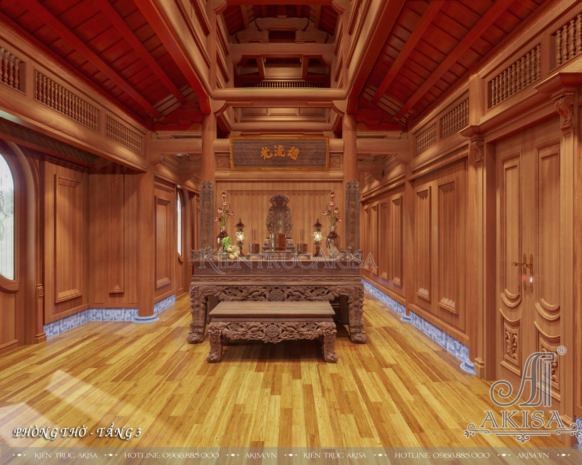 Mẫu nội thất phòng khách tân cổ điển gỗ gõ đỏ