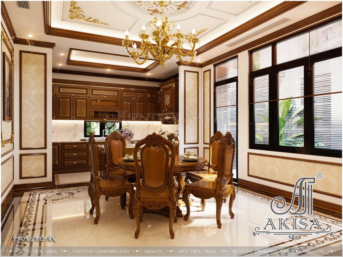 Thiết kế nội thất phòng bếp sang trọng với đồ nội thất bằng tự nhiên gỗ cao cấp