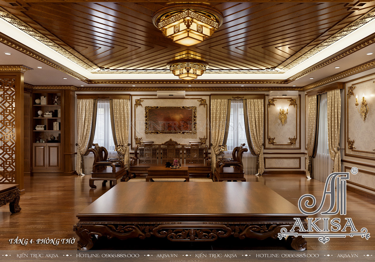 Mẫu nội thất tân cổ điển gỗ gõ tự nhiên đẳng cấp