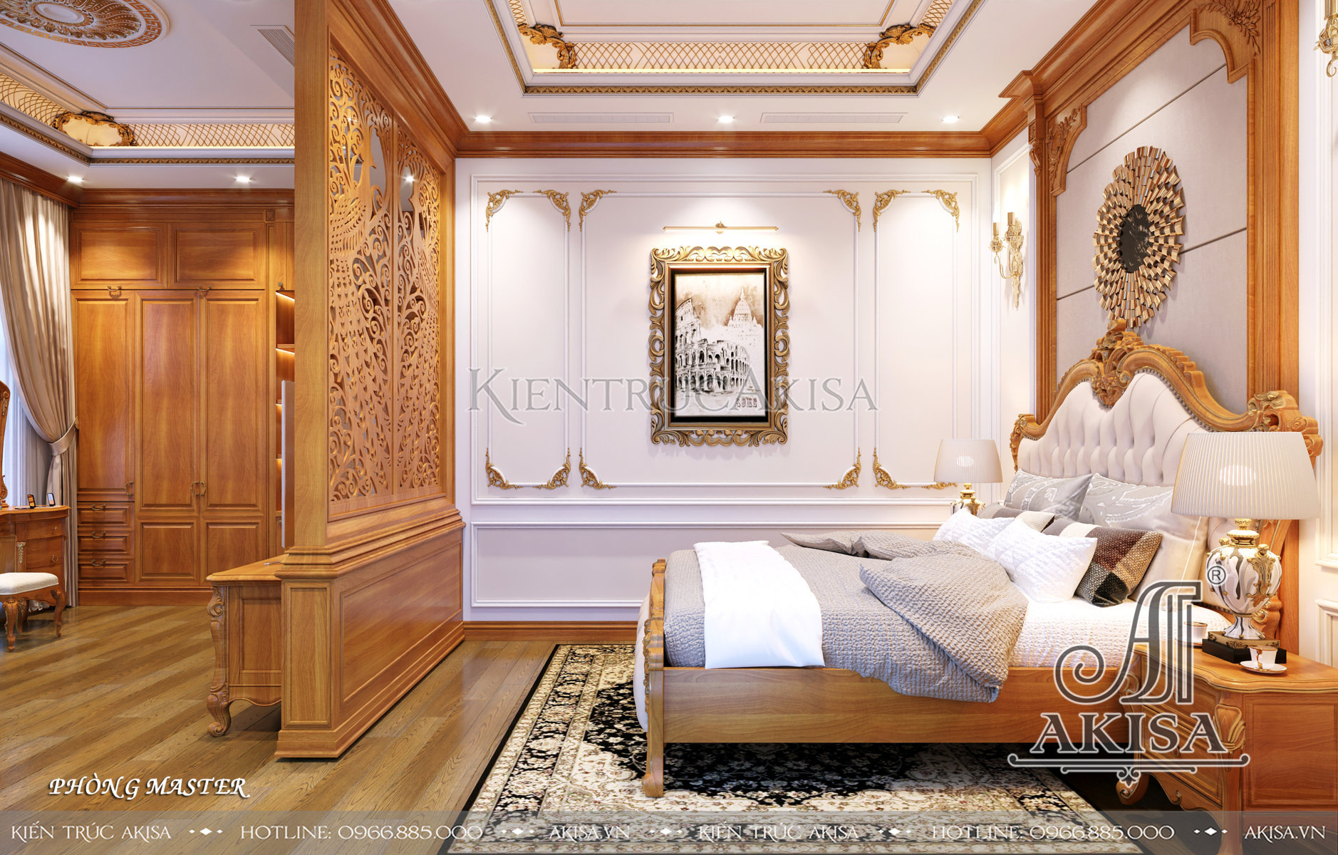 Thiết kế nội thất gỗ gõ đỏ biệt thự tân cổ điển - Phòng ngủ