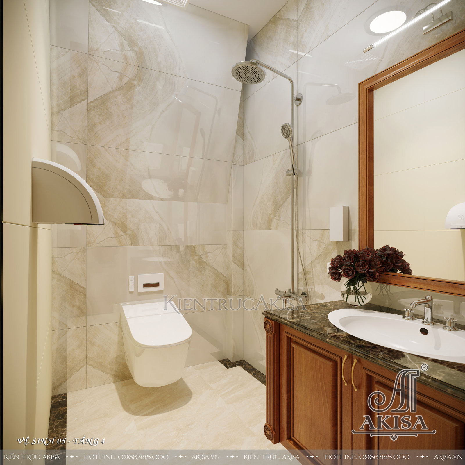 Thiết kế nội thất gỗ gõ đỏ biệt thự tân cổ điển - Phòng WC
