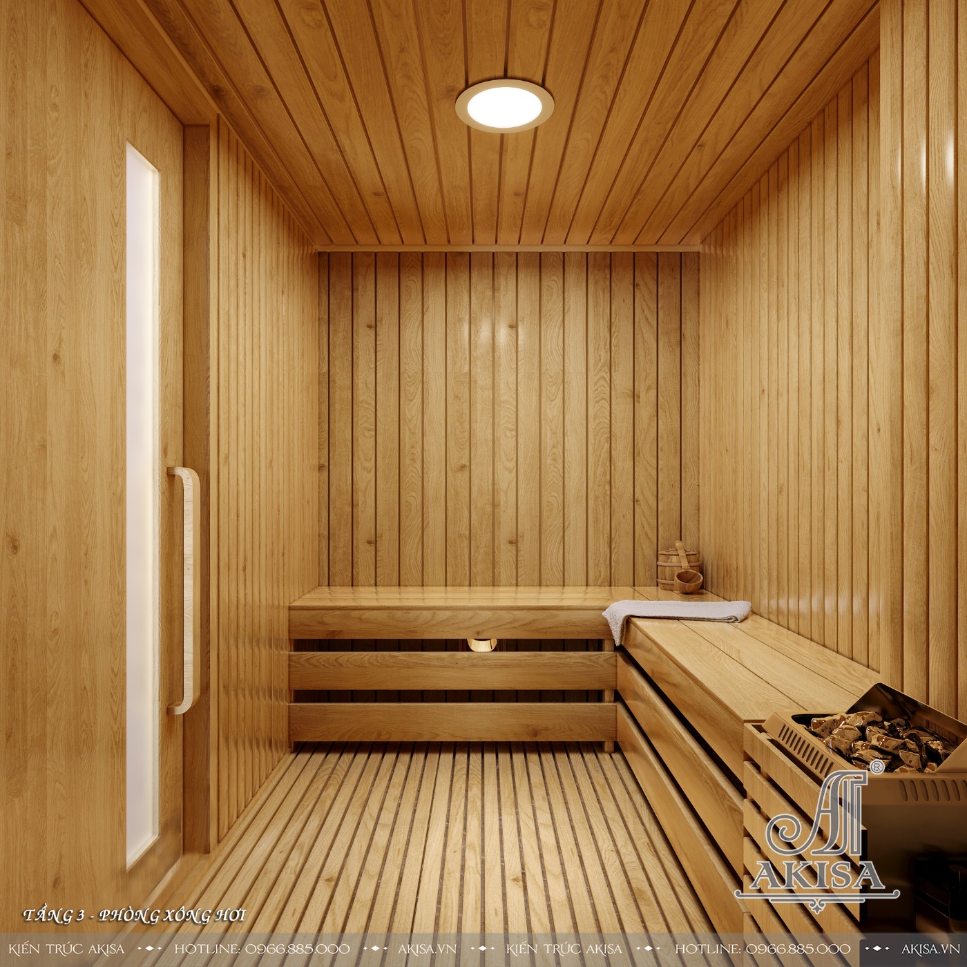 mẫu nội thất gỗ gõ đỏ nhà phố 3 tầng - Phòng xông hơi
