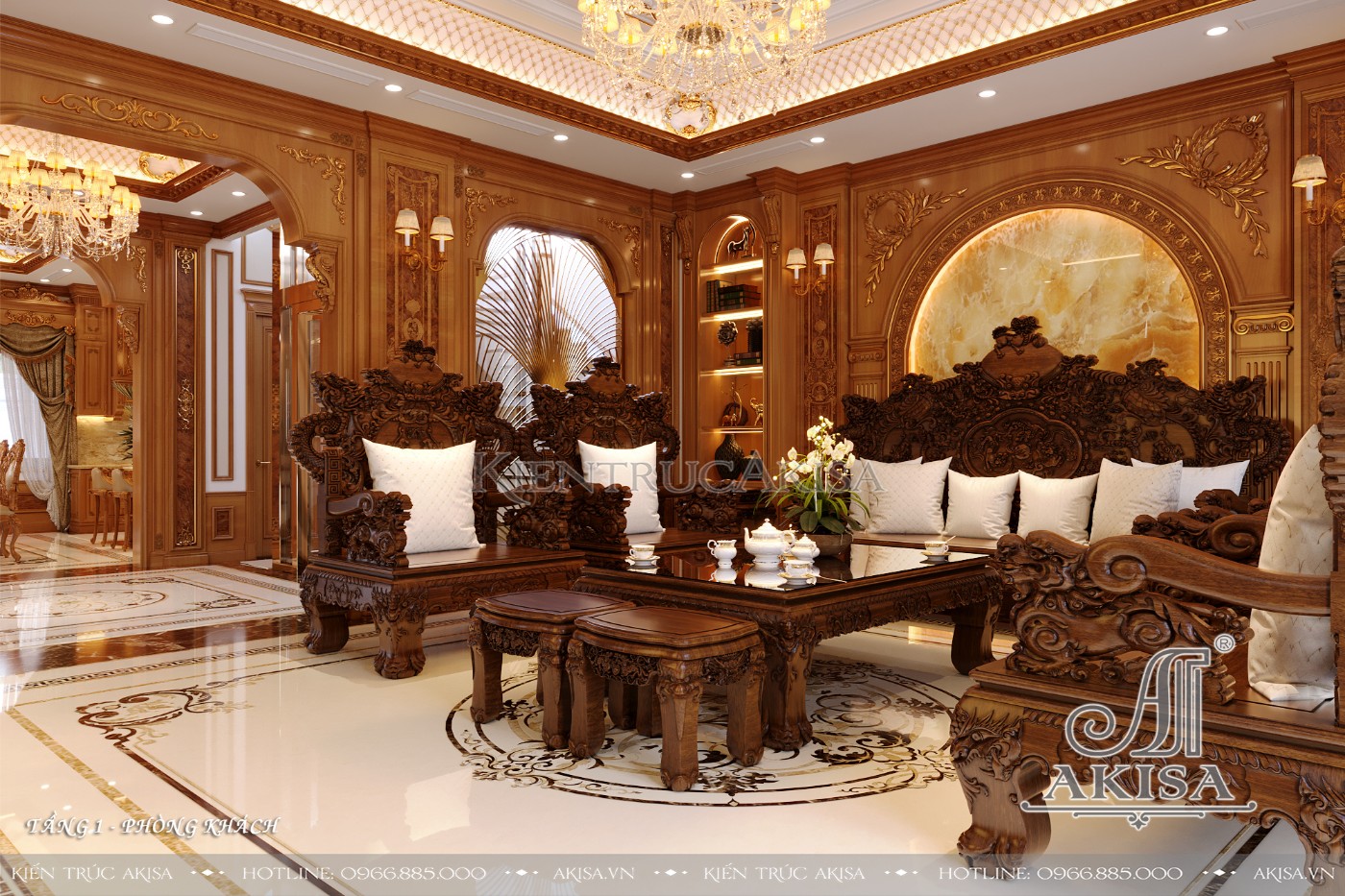 Thiết kế nội thất biệt thự tân cổ điển 3 tầng tại Hà Nội - Phòng khách