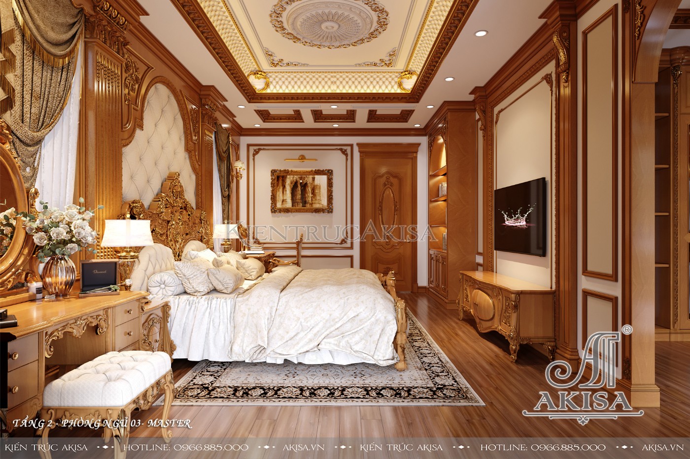 Thiết kế nội thất biệt thự tân cổ điển 3 tầng tại Hà Nội - Phòng ngủ Master