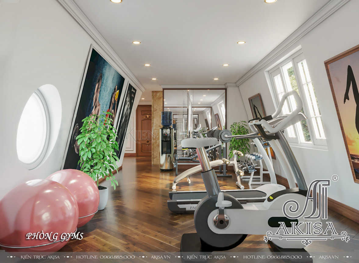 Phòng tập gym với các trang thiết bị hiện đại, tạo không gian rèn luyện sức khỏe ngay tại nhà cho gia đình