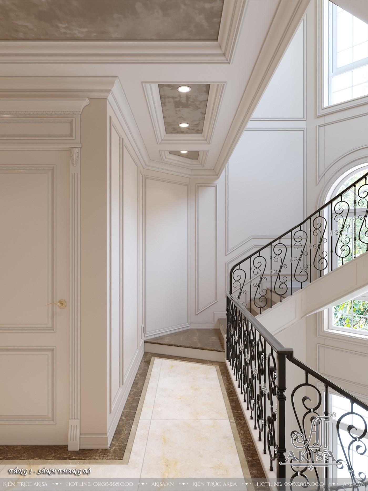 Mẫu nội thất tân cổ điển gỗ tự nhiên đẳng cấp - Sảnh thang