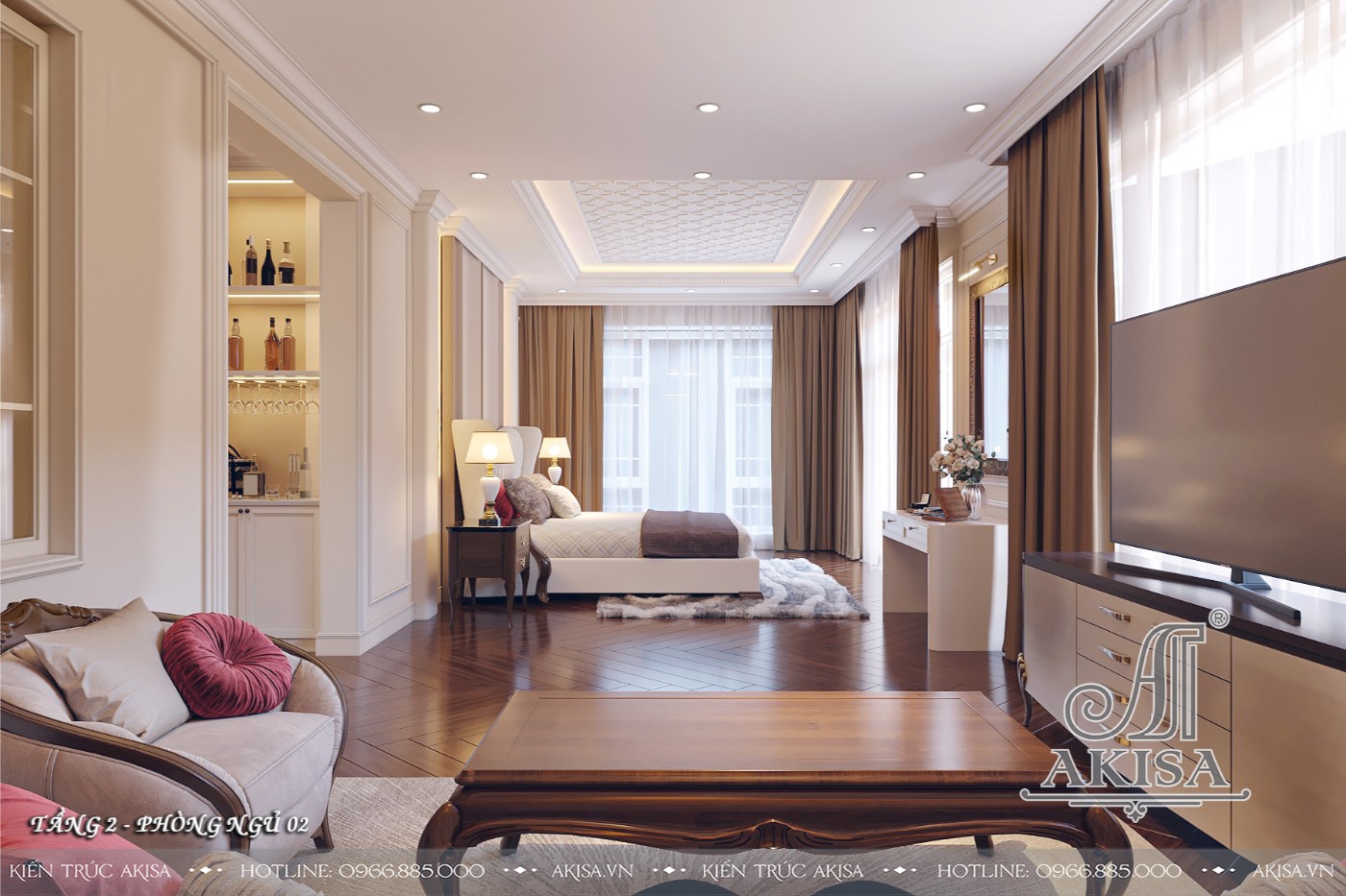 Mẫu nội thất tân cổ điển gỗ tự nhiên đẳng cấp - Phòng ngủ 