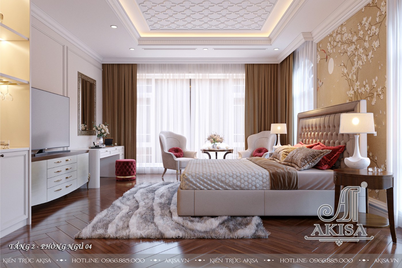 Mẫu nội thất tân cổ điển gỗ tự nhiên đẳng cấp - Phòng ngủ 