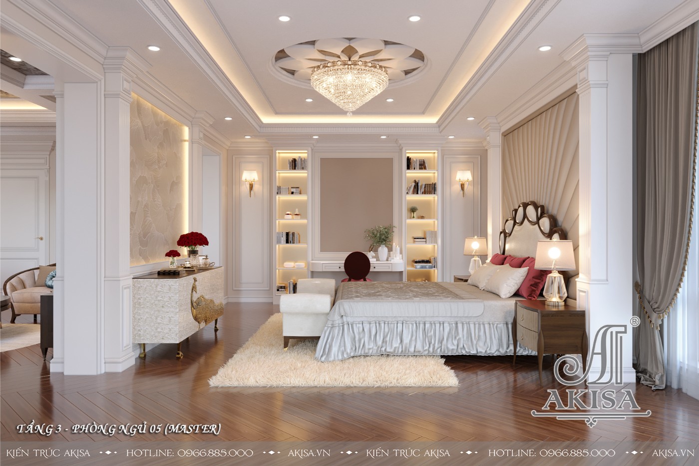 Mẫu nội thất tân cổ điển gỗ tự nhiên đẳng cấp - Phòng ngủ 