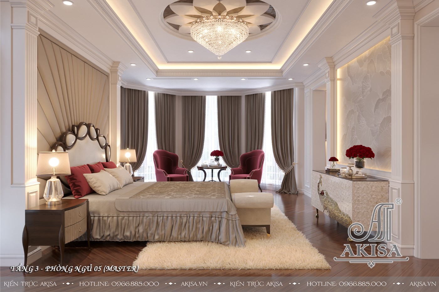 Mẫu nội thất tân cổ điển gỗ tự nhiên đẳng cấp - Phòng ngủ 
