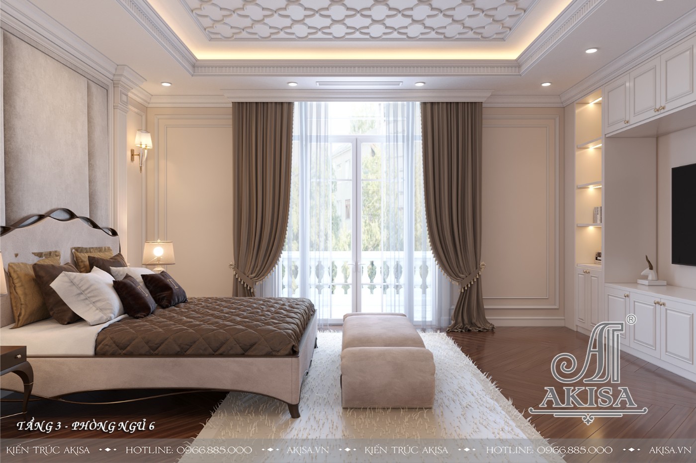 Mẫu nội thất tân cổ điển gỗ tự nhiên đẳng cấp - Phòng ngủ 